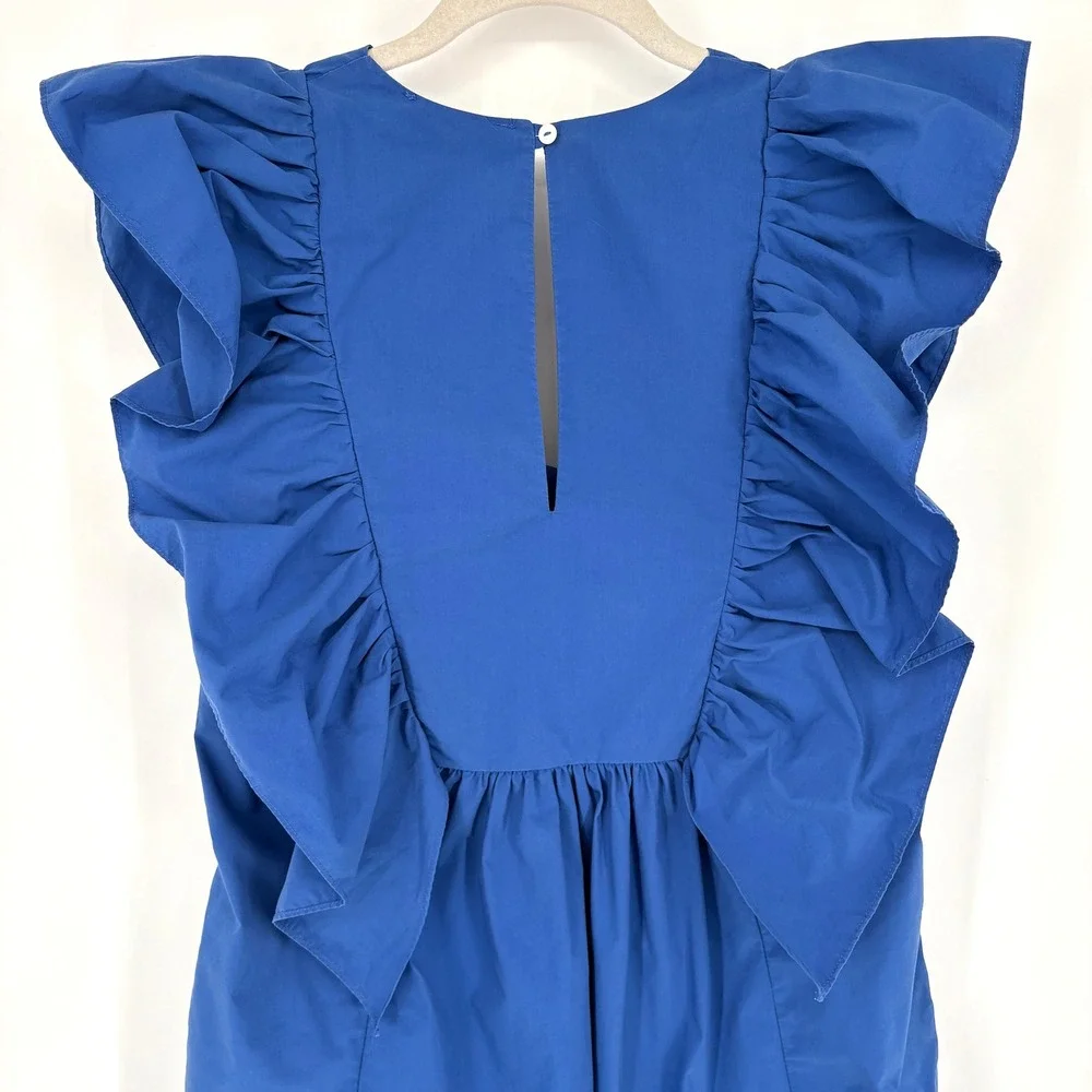 Anthropologie Blue Tassel Ruffled Waistless Mini Dress V-Neck Bold Blue Sz‎ S - Picture 10 of 13